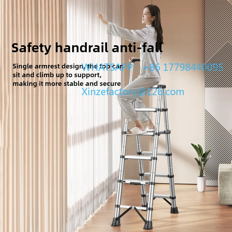 Aanpasbare huishoudelijke opvouwbare roestvrijstalen telescopische ladder Indoor multifunctioneel ladderrek Aluminium liftmotor