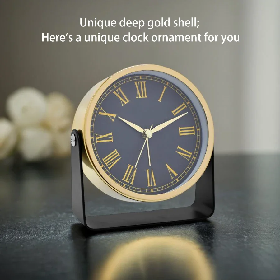 1 PC 4-Inch European Style Light Luxury Metal Alarm Clock, 180 Degree Rotating Table Clock, Vintage Desktop Ornament Clock