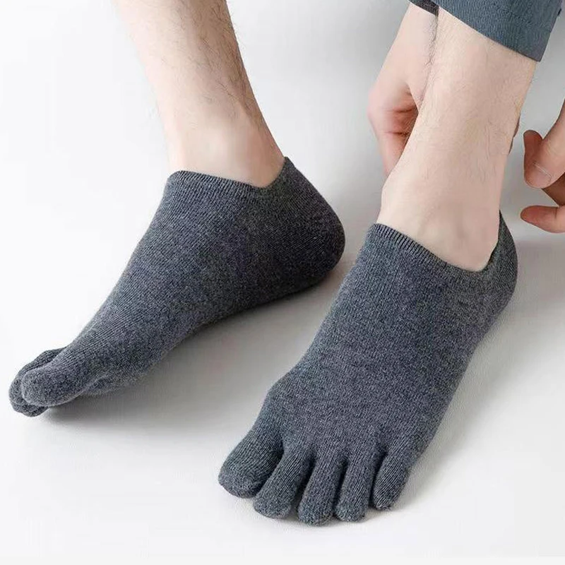 5 Pairs Ankle Toe Socks Man Summer Cotton Solid Shallow Mouth Thin soft Elastic Breathable No Show Invisible 5 Finger Socks