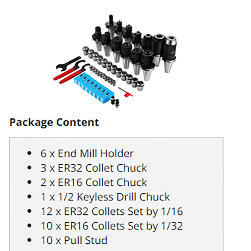 CAT40 CNC Machine Tool Accessory Kit Set Including ER16 & ER32 Collet Chuck Drill End Mill Holder Milling Chuck for Tool Holders