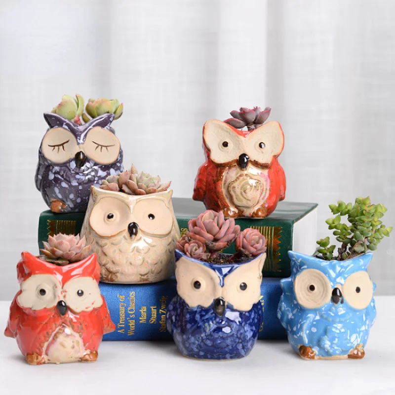 

Ceramic Owl Shape Garden Flower Pot Desk Plant Pot Creative Design Succulent Planter Pot Home Garden Decoration outdoor