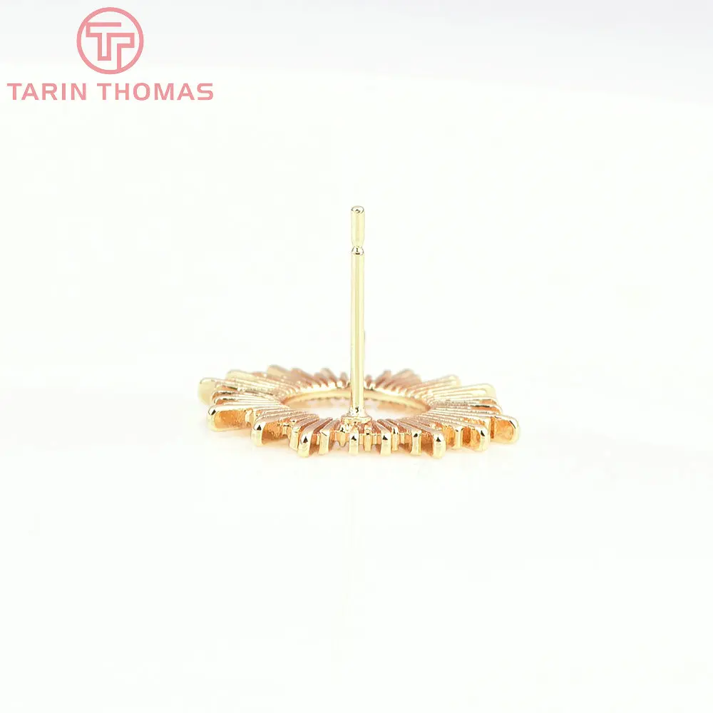 (7877) 6PCS 17MM 24K Gold Color Brass Sun Flowers Shaped Stud Earrings High Quality DIY Jewelry Findings Accessories Wholesales