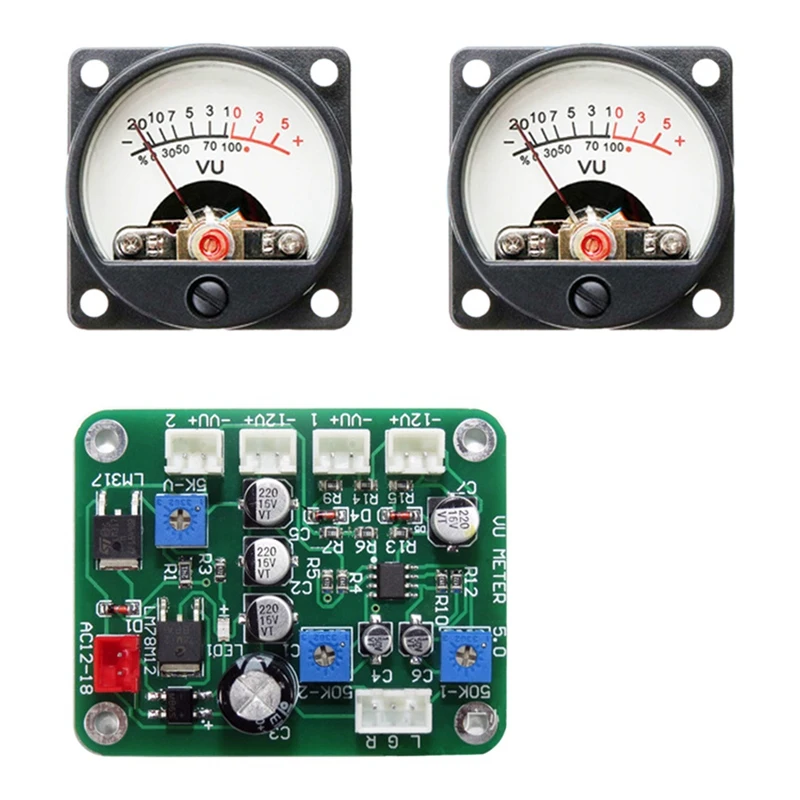 VU Level Audio Meter Stereo Amplifier Board+2Pcs VU Meter 9-12V DC Stereo Amplifier Board Level Indicator Durable Easy Install