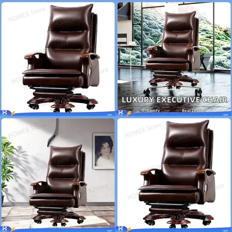 Executive Leather Office Chair with Massage Function Ergonomic High Back Computer Desk Chair for Home Business Gaming Seat