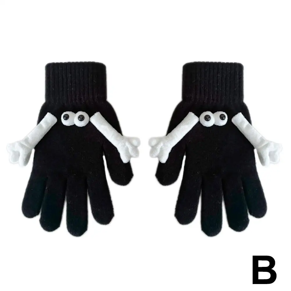 1 par de guantes de punto para pareja, divertidos guantes de mano con succión magnética, elásticos, divertidos ojos grandes, dedos completos, guantes de invierno W1f0