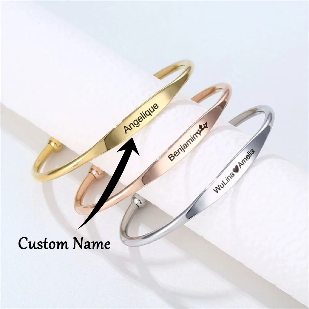 

Personalized Stainless Steel Bangle for Men Women Customized Engraved Name Cuff Bracelet Unisex Custom Jewelry Accessories