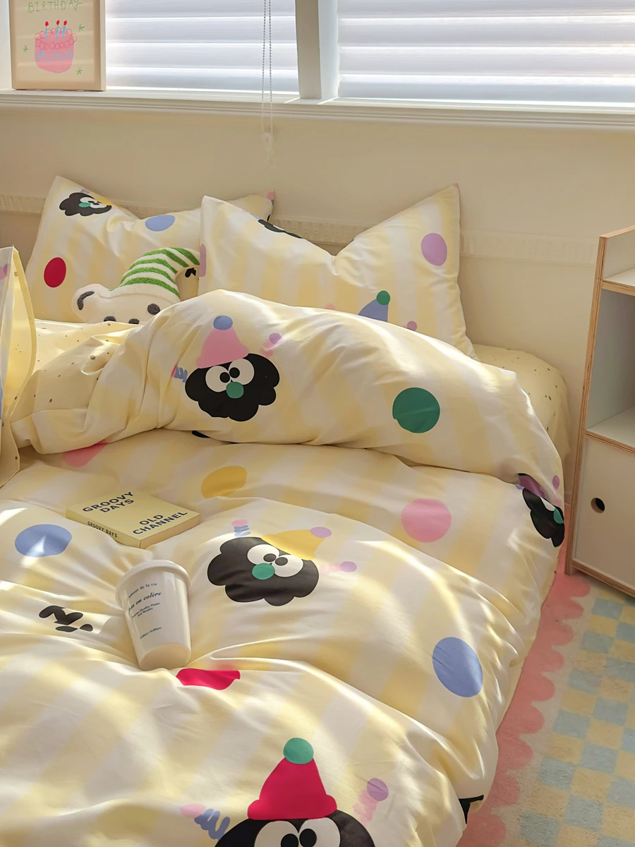 

Pure Cotton Cartoon Coal Ball Sle Duvet Cover Single Piece for Student Dormi And Home Use Full Cotton Quali