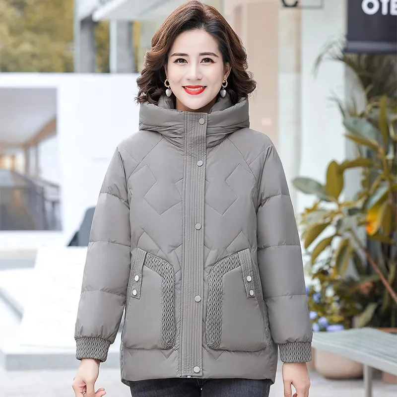 Down Jacket Women\'s Short Parka 2023 New Winter Jackets Warm Thick Oversize White Duck Down Coat Female Hooded Loose Outerwear