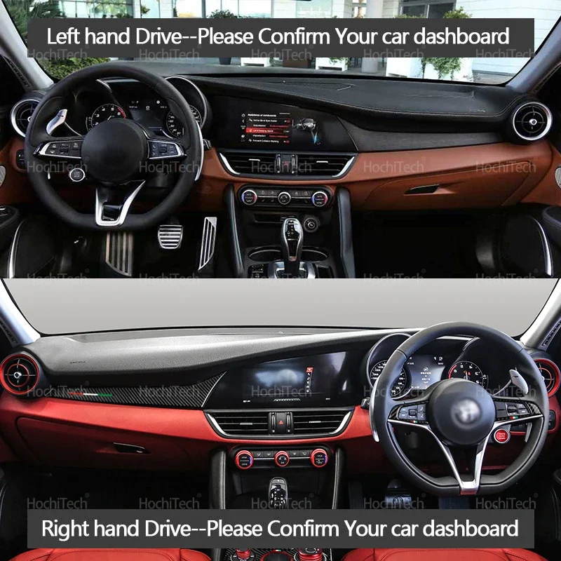 Dashmat Black/Brown Leather Dashboard Cover Suede Leather Dash Mat Pad Sunshade for Alfa Romeo Stelvio 949 2017 2018 2020-2023