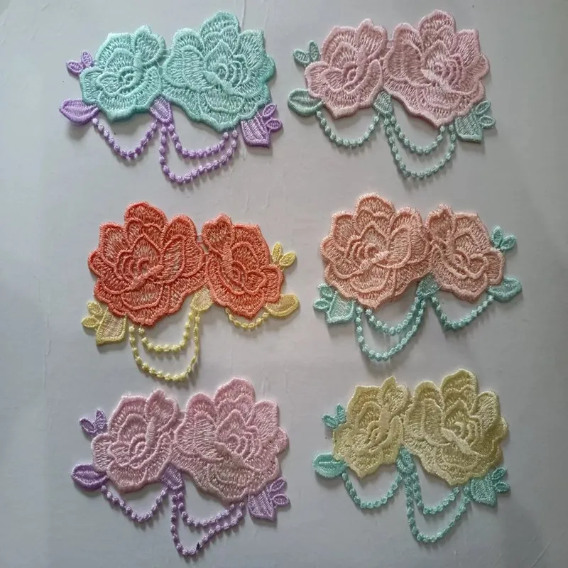 4Pcs/Lot 5*10cm Pink Blue Orange Yellow Shiny Gradient Sewing Motif Venise Lace Applique for Garment Embroidery Lace Patches