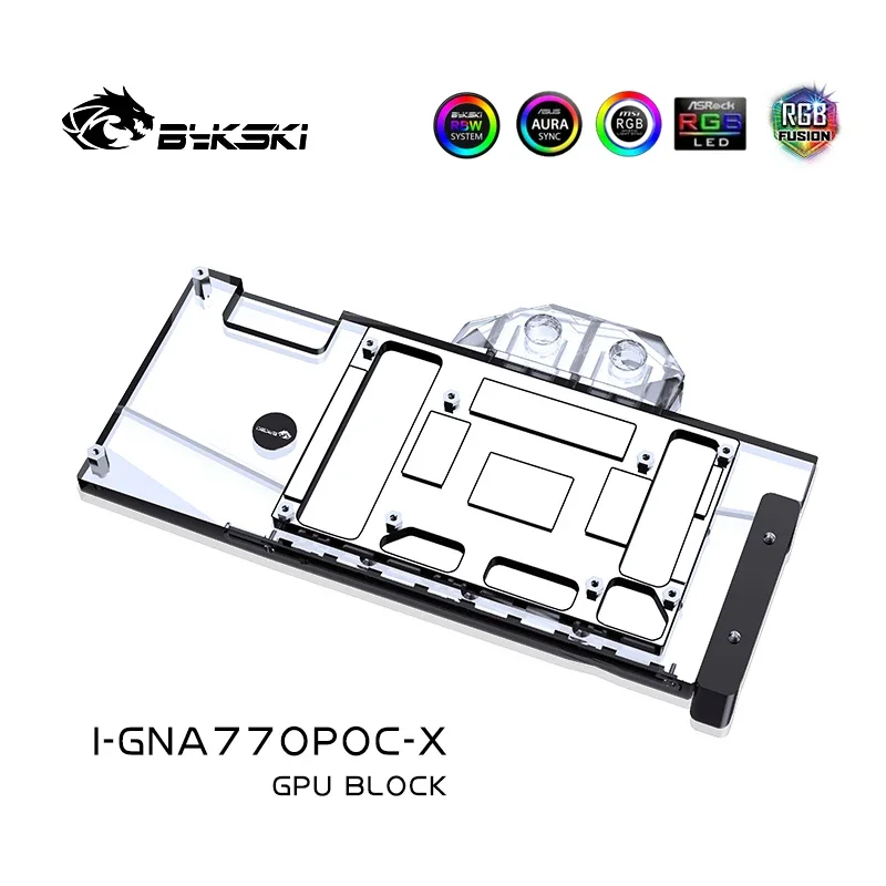 Bykski I-GNA770POC-X GPU Water Block Use for GUNNIR Intel Arc A770 Photon 16G OC Graphics Card PC Cooled/Full Cover/Radiator