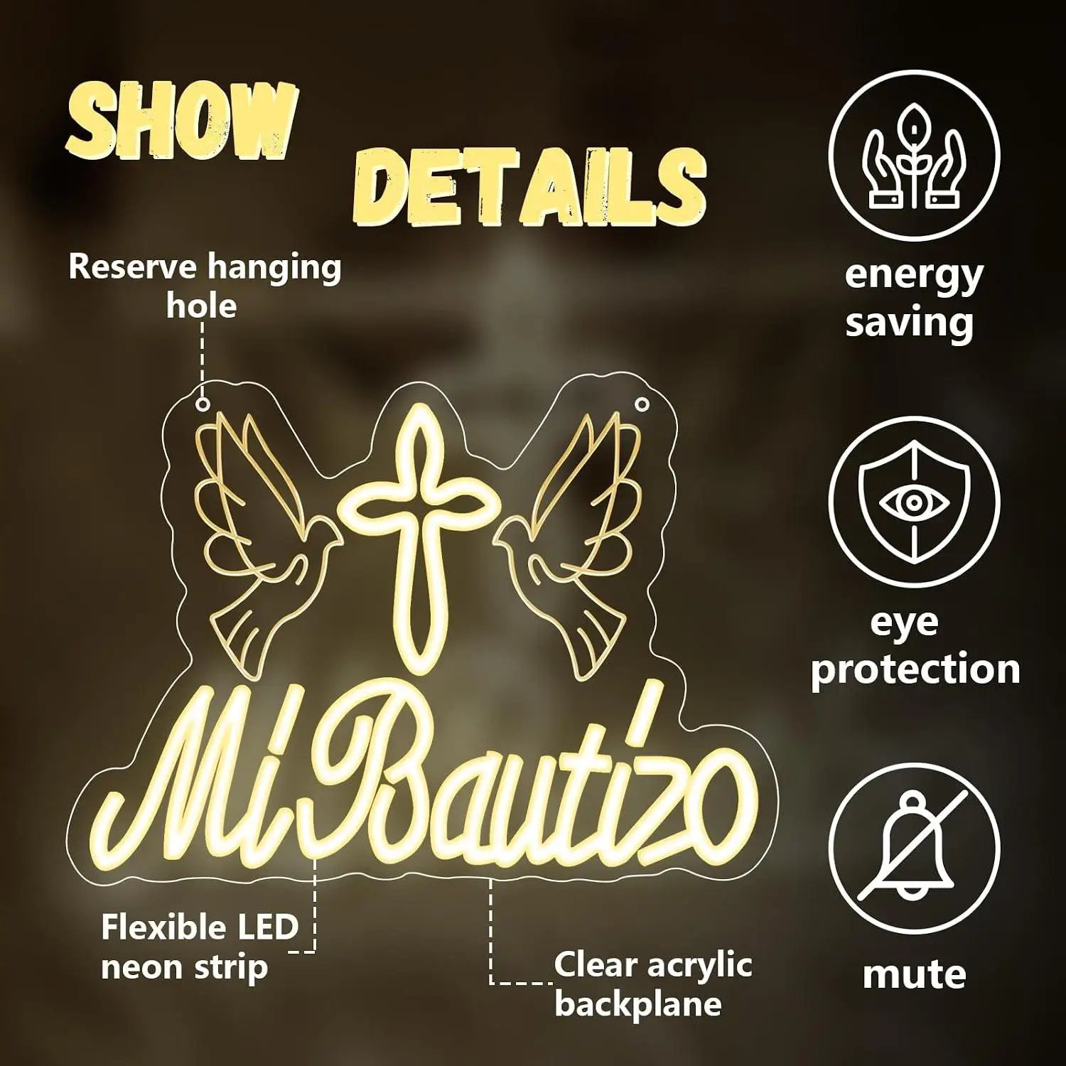 Mi Bautizo Neon Sign Usb Powered Dimmable Neon Lights For Baptism Ceremony Church Event Religious Party Interior Wall Decor