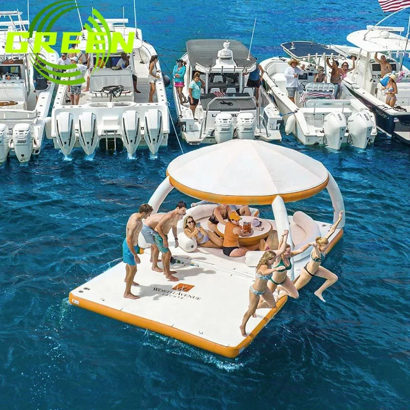 

Aqua Marine Inflatable Floating Pontoon Island Bar Float Dock Platform With Tent For Party