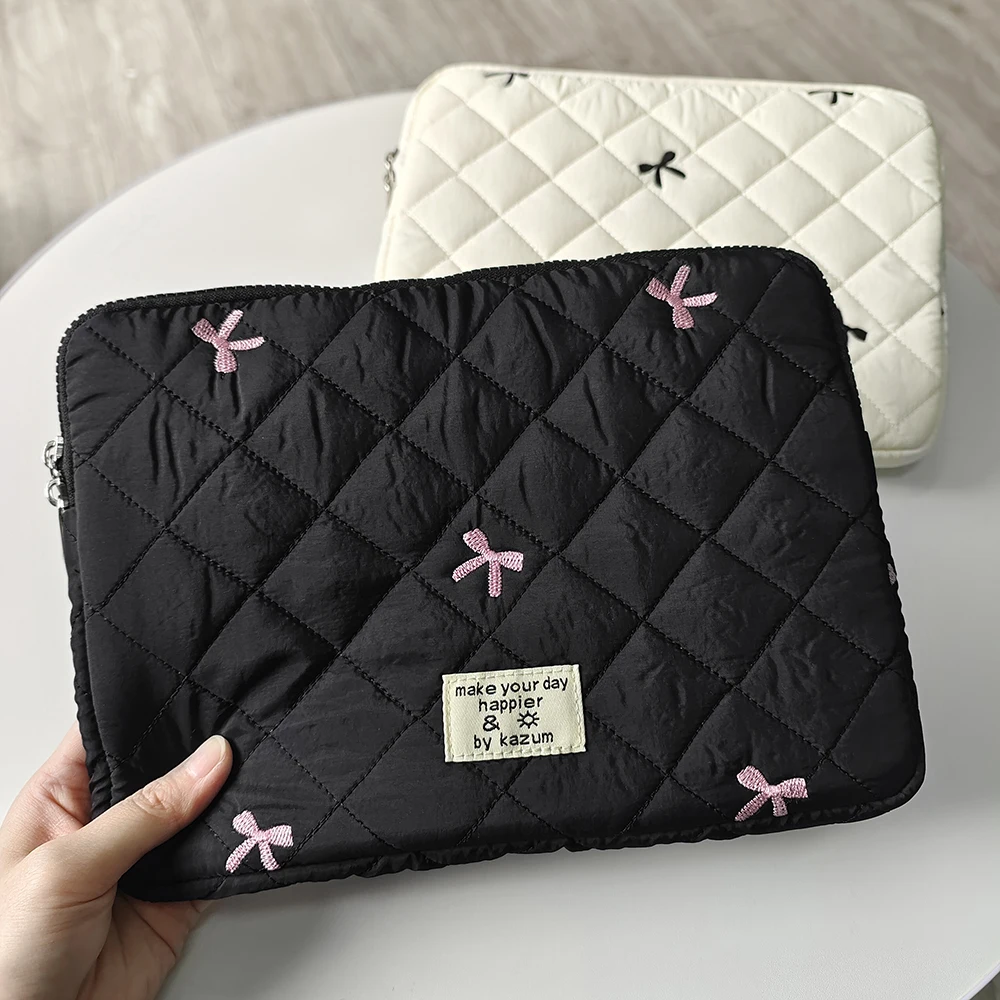 Cute Bow Laptop Sleeve Case 11-15.6 Inch for MacBook Air Pro 13 Xiaomi Lenovo Dell Notebook Soft Protective Pouch with Zipper Pi