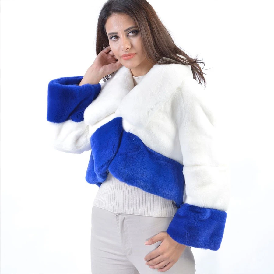 

Genuine Rabbit Fur Jackets Lapel Womens Warm Winter Natural Rex Rabbit Fur Coat High Quality Short Furs Coat