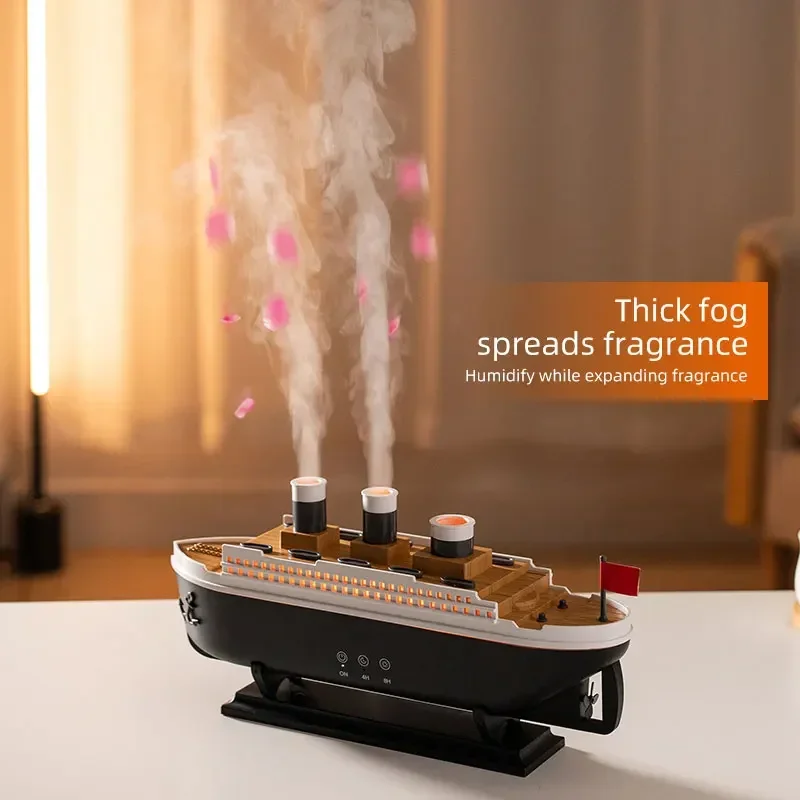 Titanic Ship Model  Air Humidifier 250ml Essential Oil DiffuserJellyfish Smoke Ring Spray Aroma Diffuser Night Light for Home