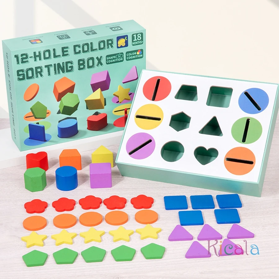 3D 形状幾何学的立体木製カラーおもちゃ分類おもちゃ発達トレーニングモンテッソーリ教育ゲーム就学前ギフト用