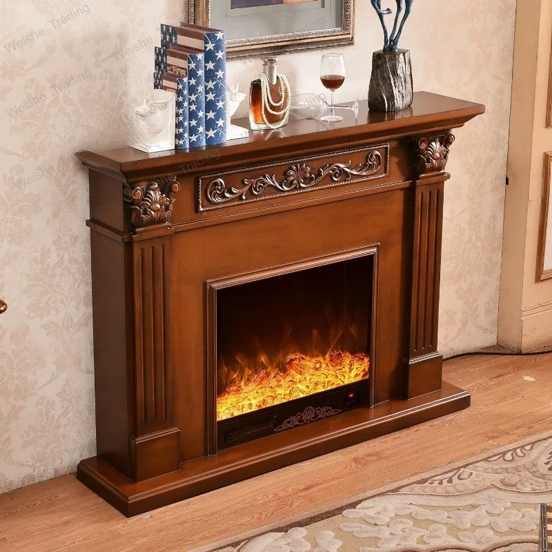 Living room simulation flame solid wood fireplace TV cabinet electronic heater fireplace rack