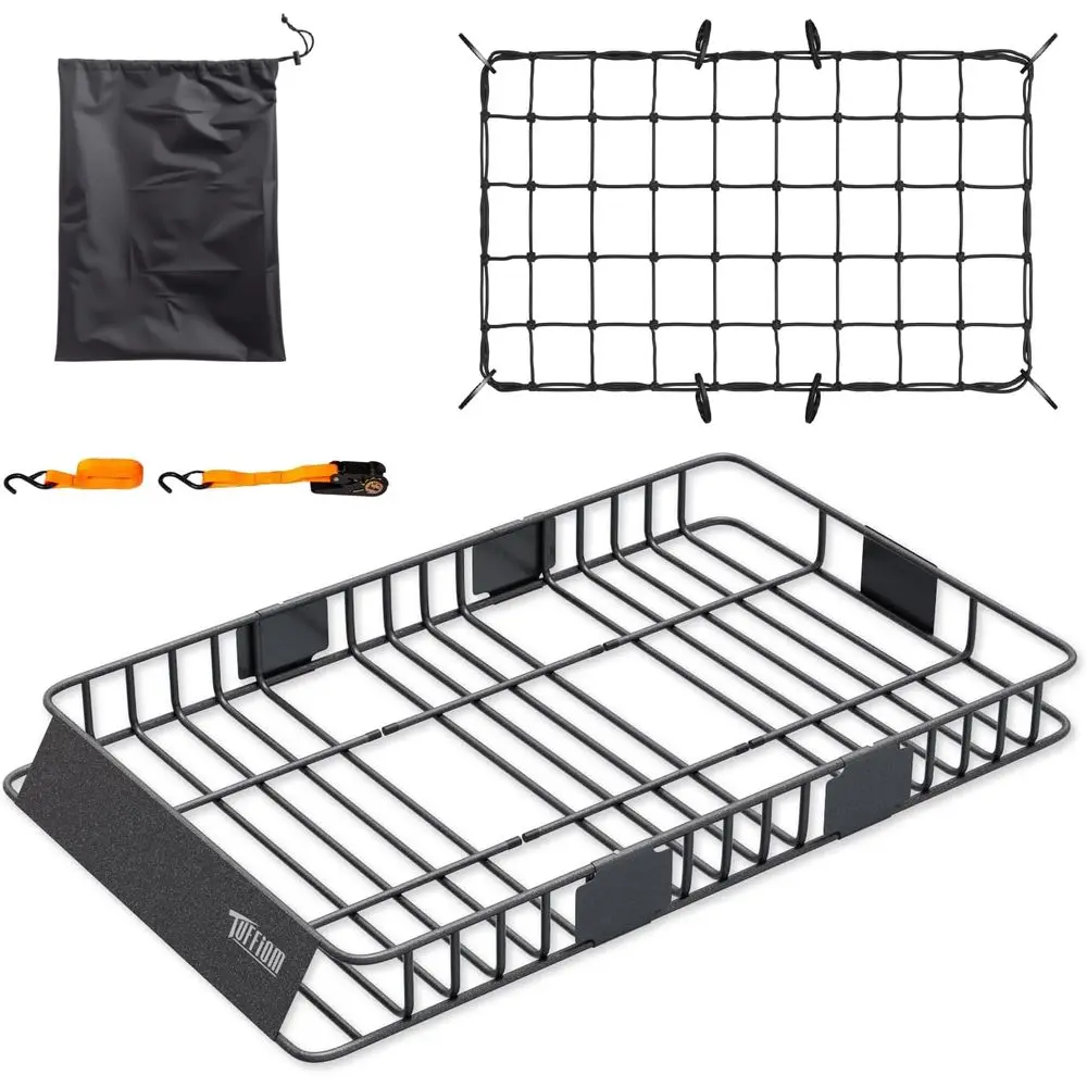 Heavy-Duty Steel Car Roof Cargo Basket with Net, Storage Bag, and Straps for SUVs, Trucks, and Vans