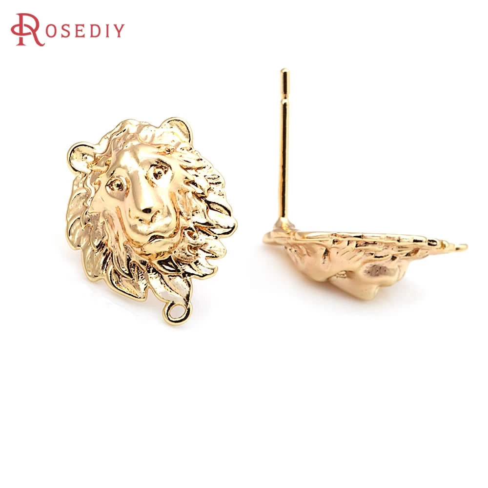 

18K Gold Color Brass Amimal Lion Elephant Leopard Stud Earrings Pins Earrings High Quality Jewelry Making Diy Accessories