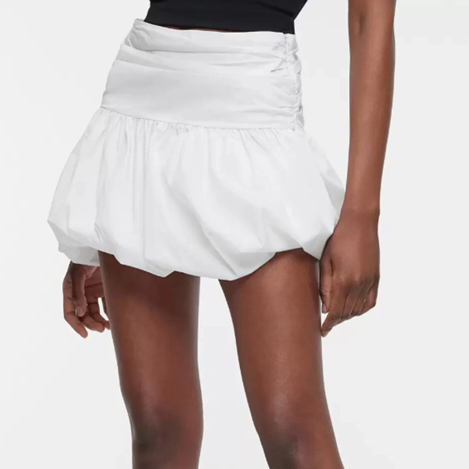 

hirigin Women Kawaii Retro Solid Pleated Bubble Mini Skirts Lady Fashion Low Waist Slim Puffy Short A-line Skirts Streetwear