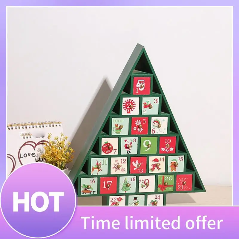 

B69C Christmas Wooden Calendar Cabinet Christmas Tree Desktop Ornaments Decoration Countdown Train Ornaments