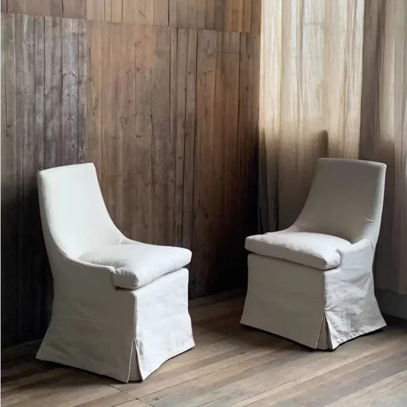 fabric all solid wood removable and washable white dining chair fabric single chair high back sofa white