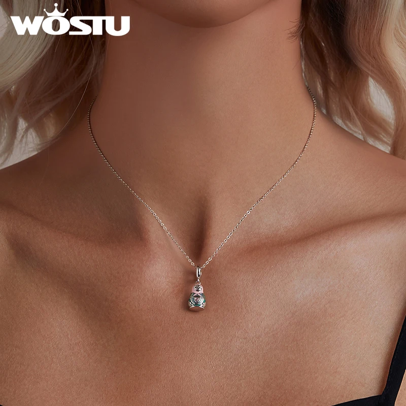 WOSTU 925 Sterling Silver Matryoshka Doll Pendant Russion Lovely Opened Charm Original Fit for Women Bracelet DIY Accesories