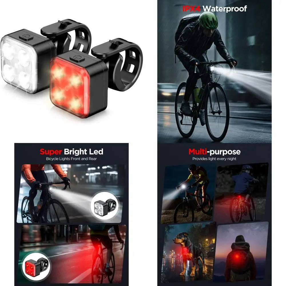 

Rechargeable Bike Light Set, LED Bicycle Lights Front and Rear, 650mah Lithium Battery, Bike Headlight, IPX4 Waterproof, Easy t