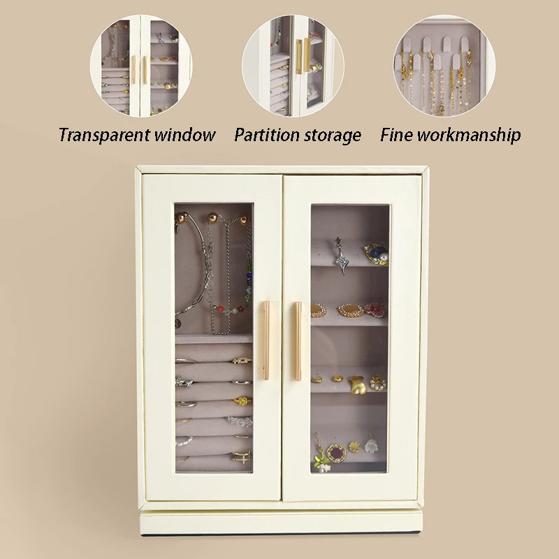 Large Capacity Jewelry Box Multi-layer Ring Earring Storage Boxes Rotatable Jewelry Organizer Box Women's Necklace Display Boxes