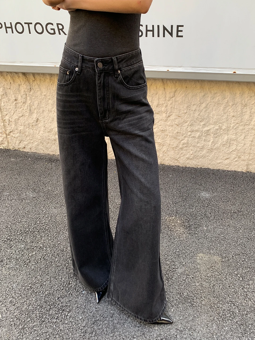 

ZOCHEEO High Waist Bell Bottom Jeans Women's Simple Daily Loose Slimming Spring Wide Leg Pants Cotton Stretch Denim