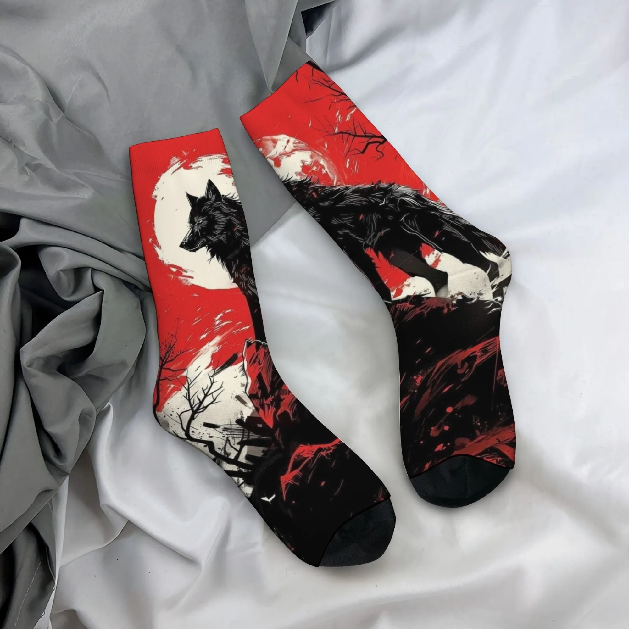 Mysteriöser wilder Wolf Herrensocken, bequem, lässig, modisch, Sportsocken, Retro-Straße, Hip-Hop, lustige Socken, Neuheit, Partygeschenke