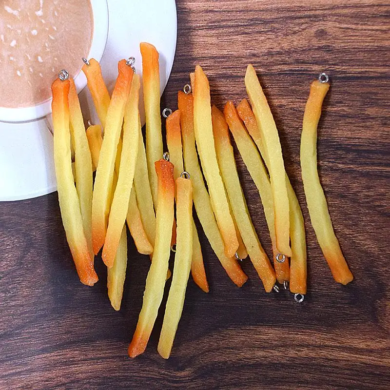 Bulk Wholesale 10-100pcs Long French Fries Resin Charms Lots Sale Simulated Potato Sticks Keychain Pendants Diy Jewelry Crafts