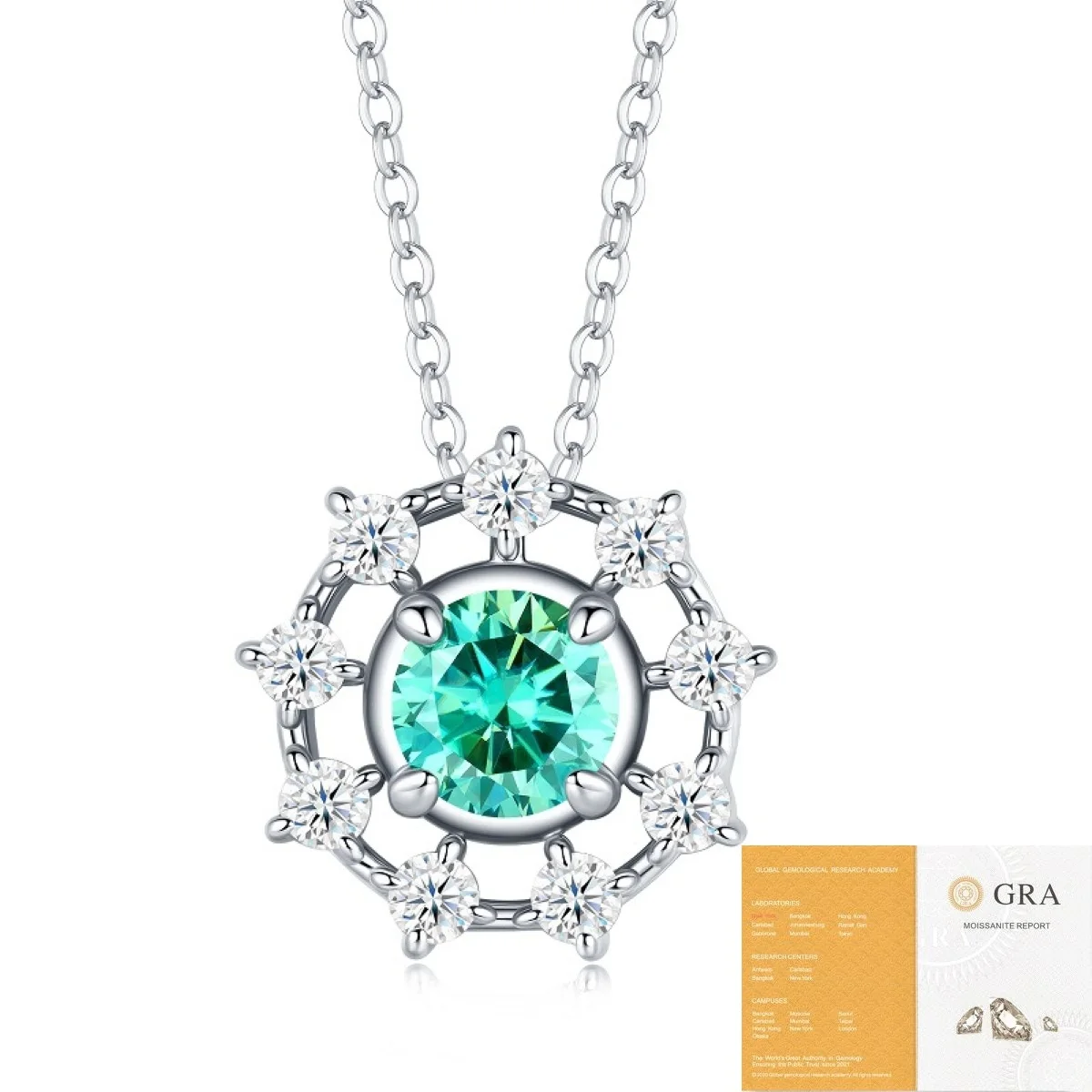 

Lake Blue Moissanite Necklace 925 Sterling Silver Ocean's Roulette with GRA Certificate Suitable for Parties Banquets Red Carpet