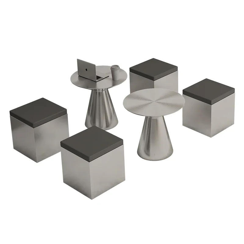 Internet celebrity industrial style stainless steel table and chair combination, milk tea shop, cafe booth, hairdresser