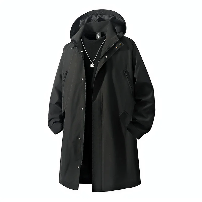 

ex Large Size Mid-Length Hooded Outdoor Jaet Detachable Faionable Windbreaker Waterproof Polyester Urban Sle Autumn...