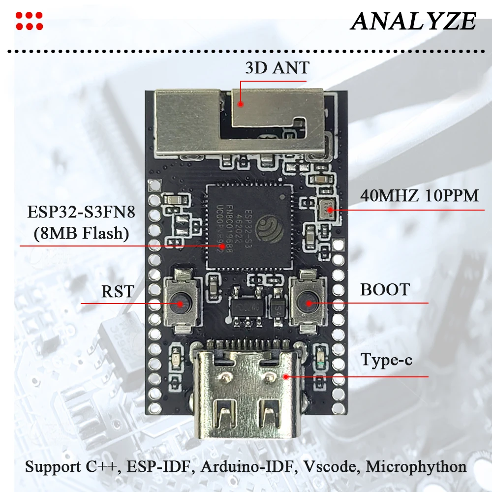 Immagine 3: Scheda di Sviluppo MINI ESP32-S3 per Arduino, Chip Originale ESP32-S3FN8, Modulo WiFi 2.4G e BT, 8MB Flash, 28 Pin, Type-C, ESP32 S3