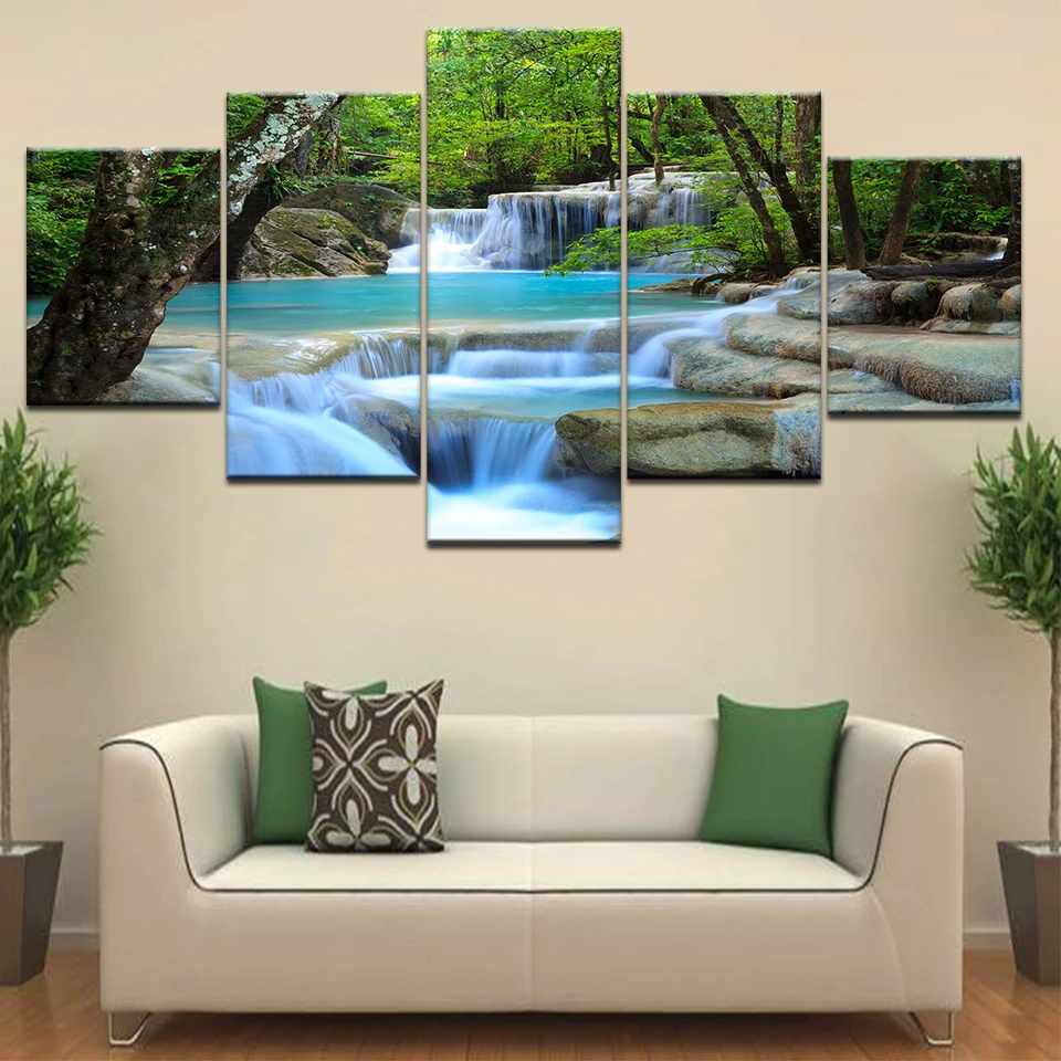 

5 Pieces Canvas Wall Art Abstract Home Decoration Natural Waterfall Decor Painting Living Room Poster Print Bedroom Mural Framed