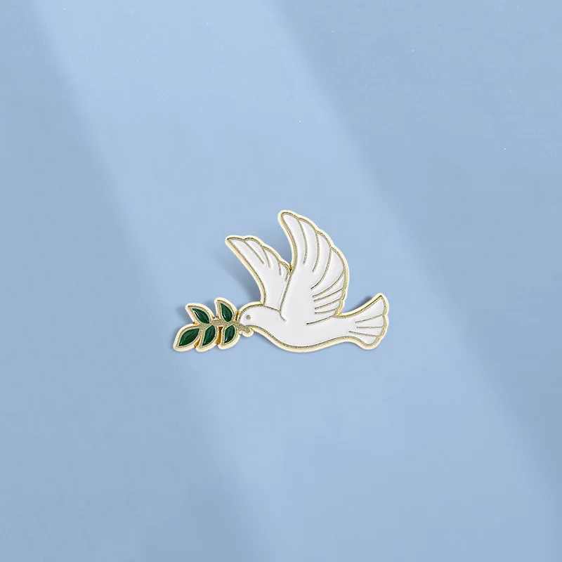 Animal flying bird, peace dove, olive branch brooch, backpack, pencil case, metal badge, gift wholesale view 3