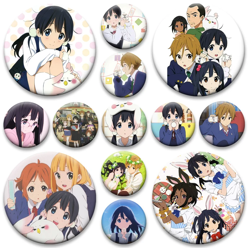 

Tamako Market Anime Brooch Round Handmade Pins for Backpack Clothes Accessories Kitashirakawa Tamako,Ooji Mochizou Cartoon Badge