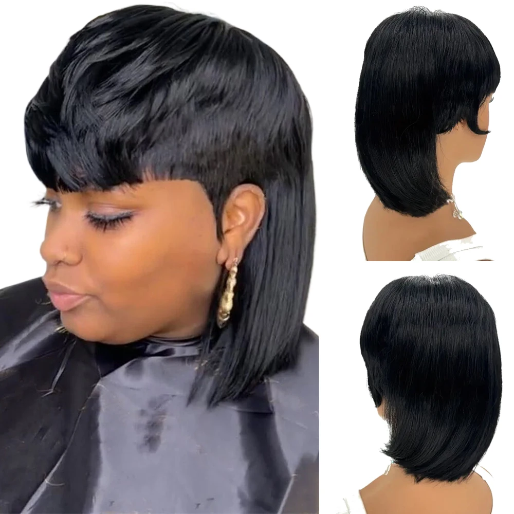

Human Hair Mullet Wig For Women Pixie Cut Wig Mullet Bob Wigs Full Machine Made Wigs Dovetail Wig Straight Brazilian Virgin Hair