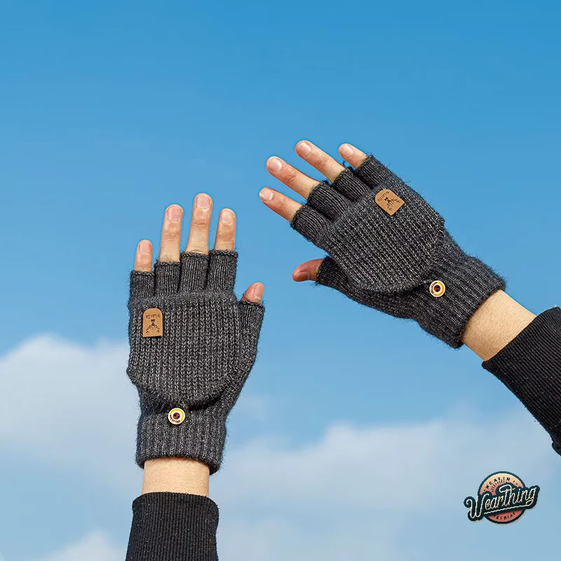 1 paar Winter Frauen Gestrickte Handschuhe Finger Handschuhe Verdicken Warm Touch Screen Für Männer Frauen Warme Halbe Finger Handschuhe Geschenke