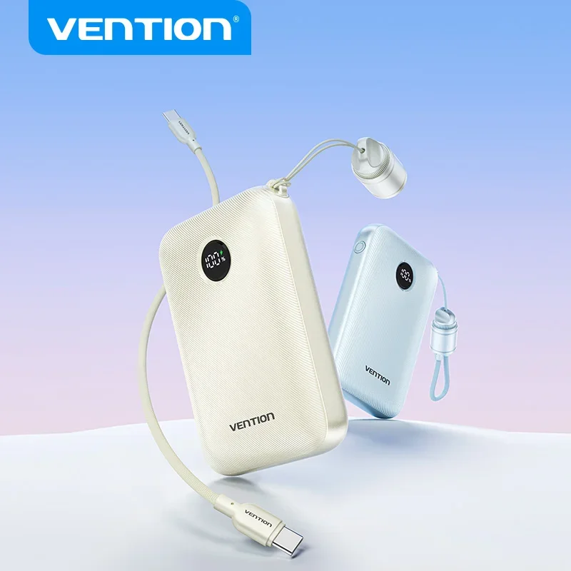 Vention Power Bank 10000 мАч 22,5 Вт PD Power Charging со встроенным кабелем USB Type-C для iPhone/Huawei, сверхпортативное зарядное устройство