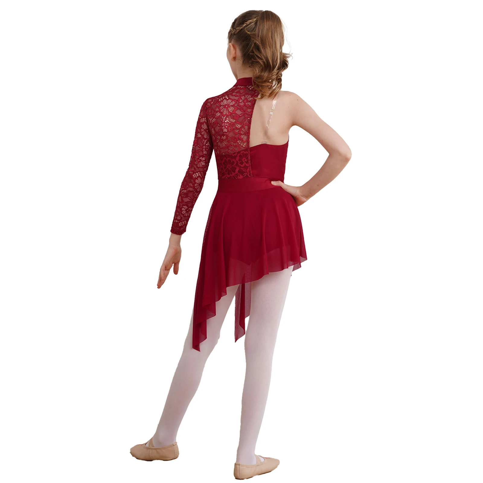 6-16Y Girls Lyrical Dance Leotard Dress Figure Skating Ballet Gymnastics Latin Performance Costume Floral Lace Bodice Dancewear