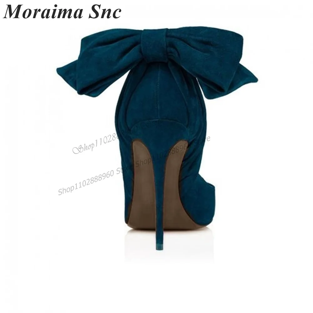 Solid Suede Side Empty Bow Knot Decor Pumps Stilettos High Heel Women Shoes Slip-On Pointed Toe 2023 Fashion Zapatos Para Mujere