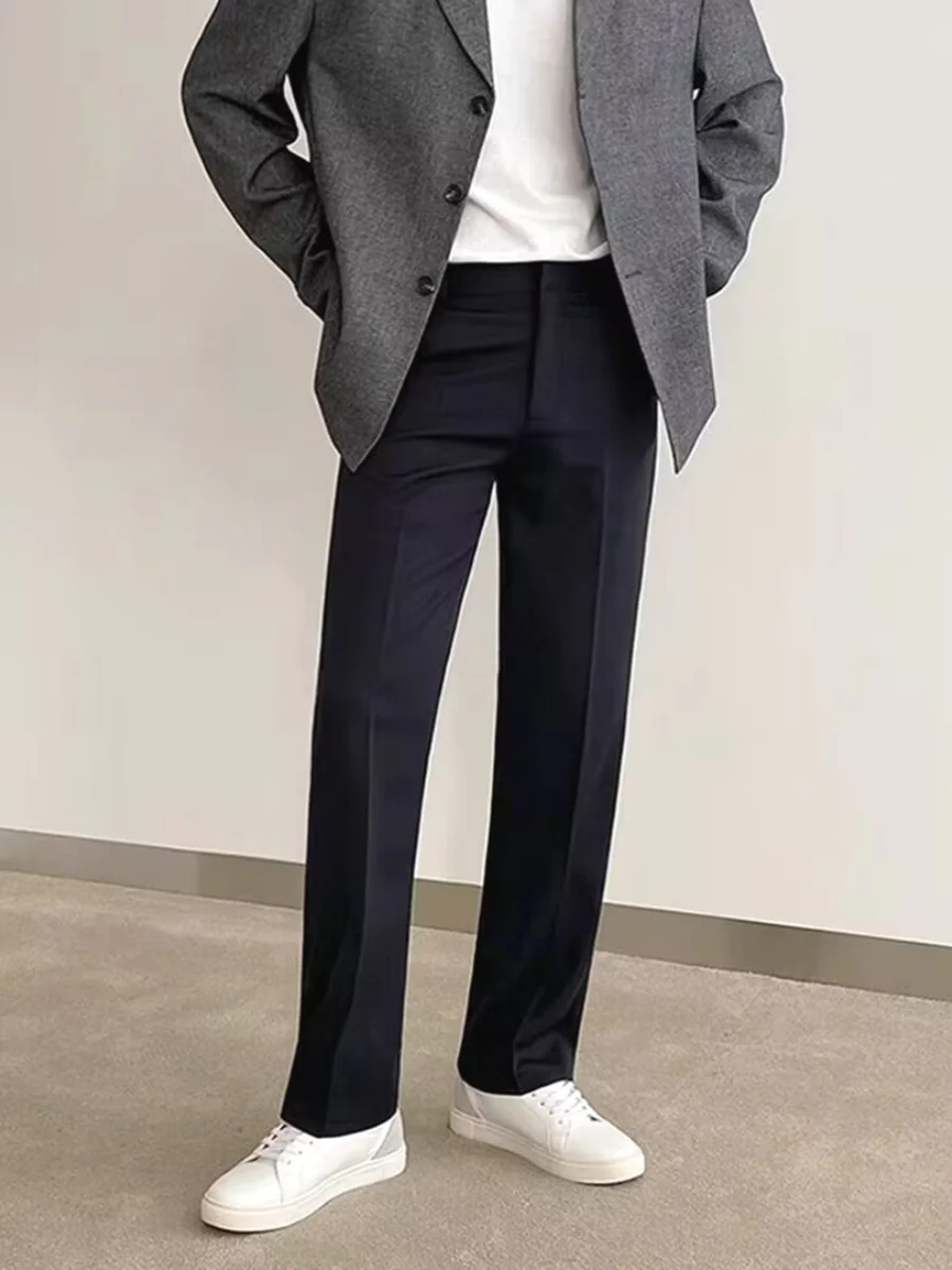 

Мужские брюки свободного кроя с прямыми штанинами, дизайн с пуговицами в стиле Париж, повседневные классические брюки, средняя посадка, длинные брюки, молодежный стиль, всесезонная носка