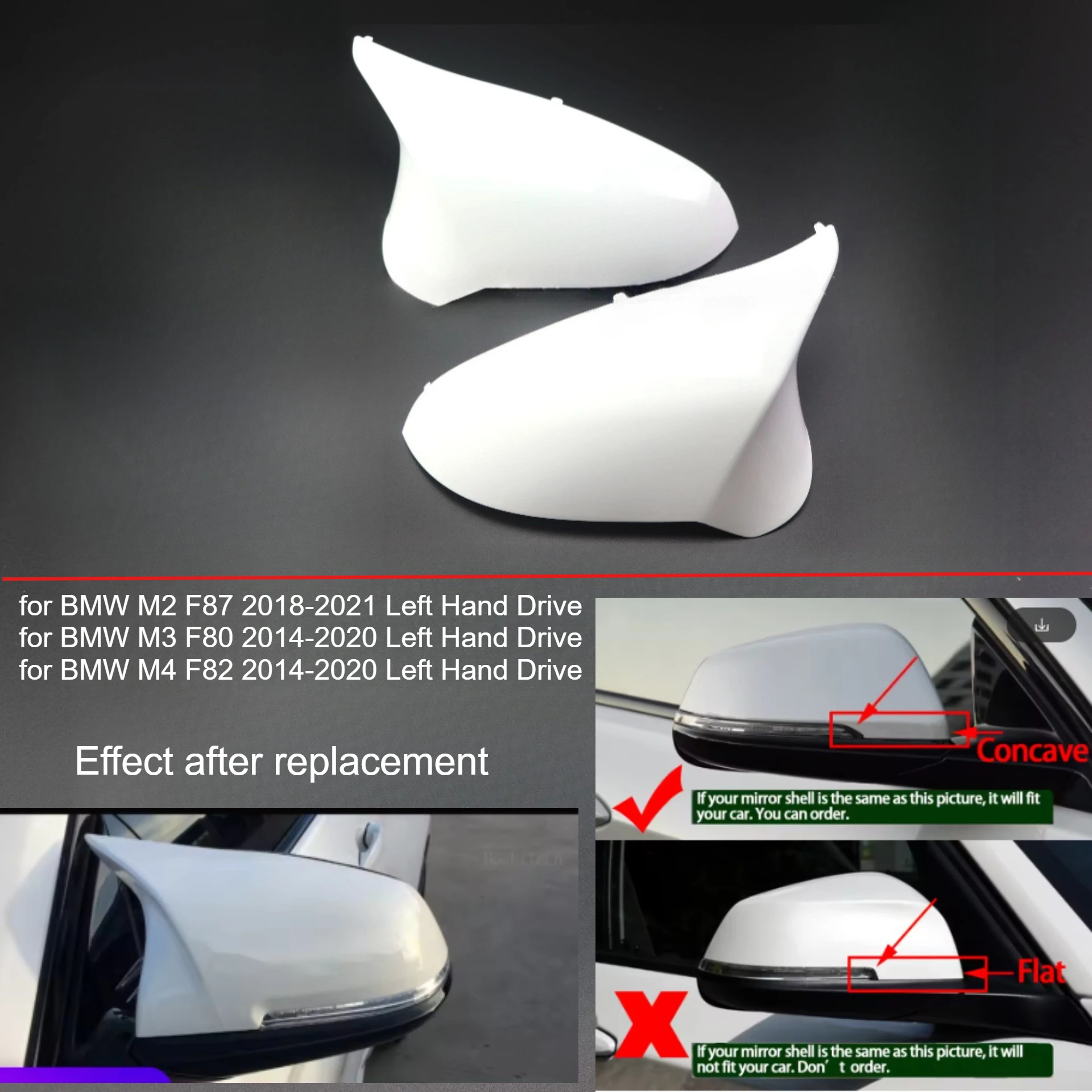 

Подходит для BMW M3 F80 M4 F82 F87 2014-2020, корпус зеркала заднего вида из углеродного волокна, белый и черный, крышка левого зеркала заднего вида