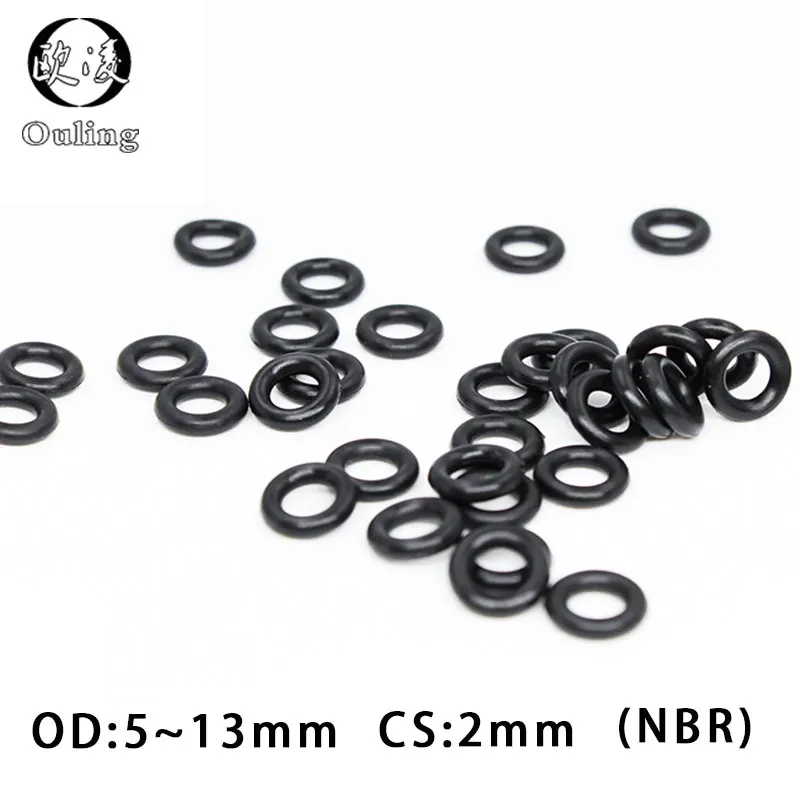 100PC/lot Rubber Ring CS2mm Black NBR Sealing O-Ring OD5/5.5/6/6.5/7/8/8.5/9/10/10.5/11/11.5/12/13mm ORing Seal Gaskets Rings-.-