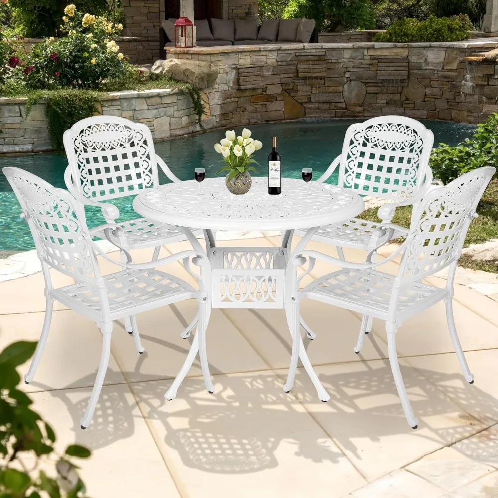 

5-Piece Outdoor Patio Dining Set, All-Weather Cast Aluminum Patio Furniture Set with 4 Chairs and 35.4" Round Table for Backyard