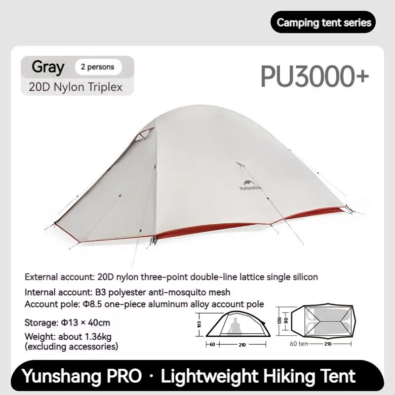 Naturehike Cloud Up Pro Kampeertent 1/2/3 personen 20D Nylon Wandeltent Ultralichte draagbare waterdichte lichtgewicht tent voor buiten